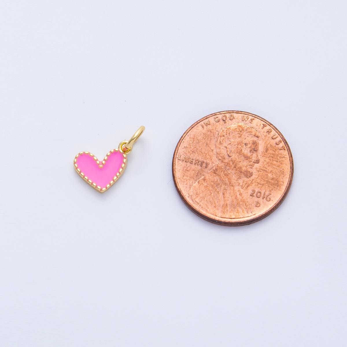 18K Gold Filled 8mm Pink Enamel Heart Mini Charm tiny love pendant diy jewelry making supply for necklace earring bracelet | Charms-00260