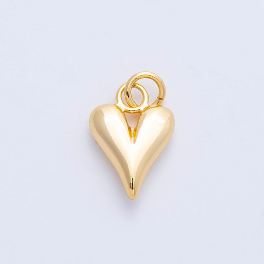 16k gold filled dainty puffy heart charm shiny elongated love pendant minimalist diy jewelry supply for necklace earring | CHARMS-00263