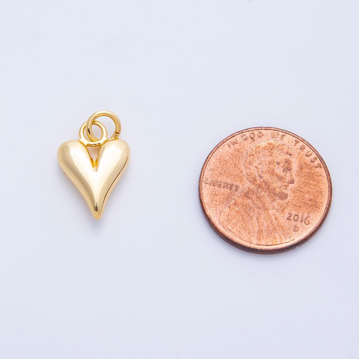 16k gold filled dainty puffy heart charm shiny elongated love pendant minimalist diy jewelry supply for necklace earring | CHARMS-00263