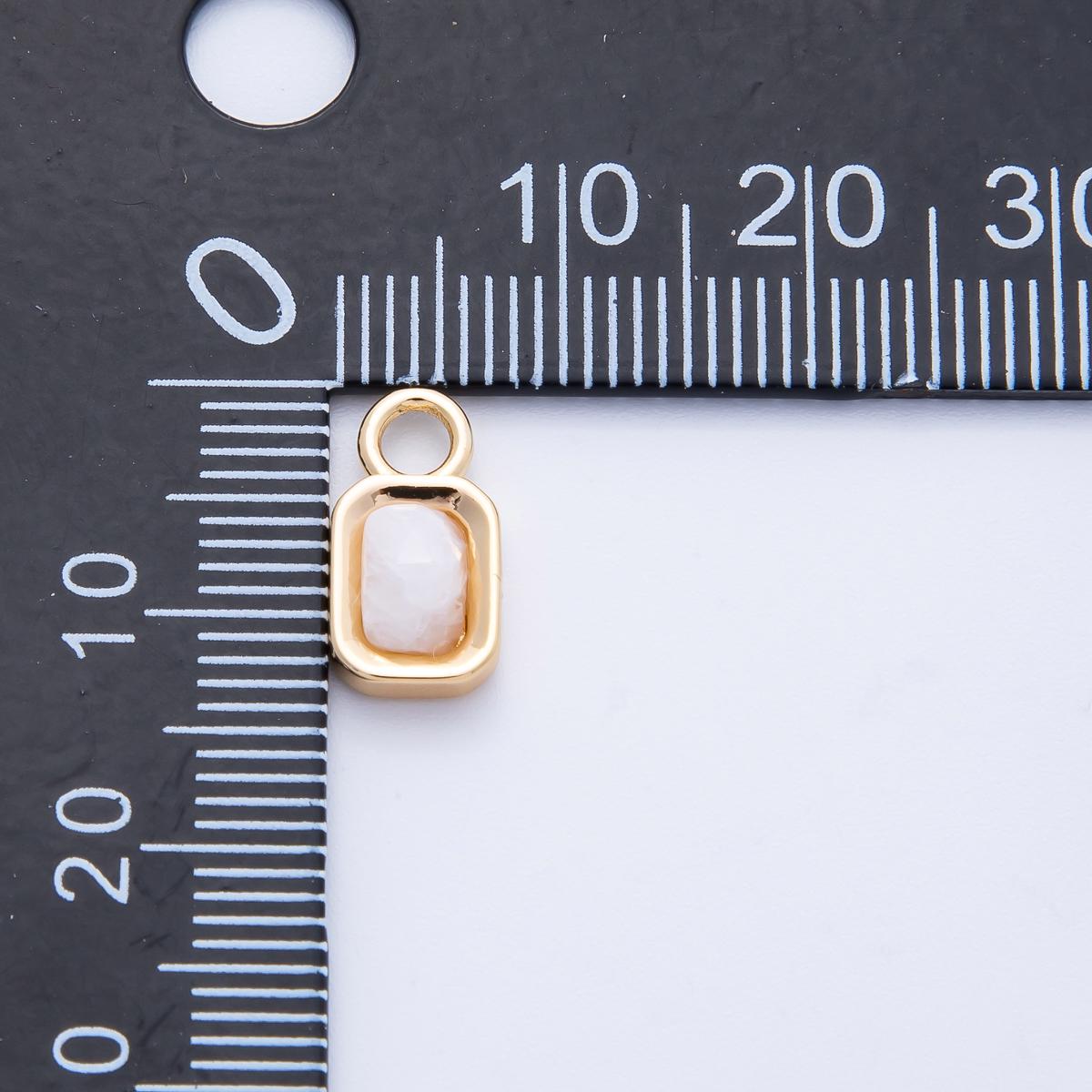 16k gold filled Baguette Moonstone Charm rectangle pendant dainty white gemstone for necklace earring bracelet jewelry supply | CHARMS-00264