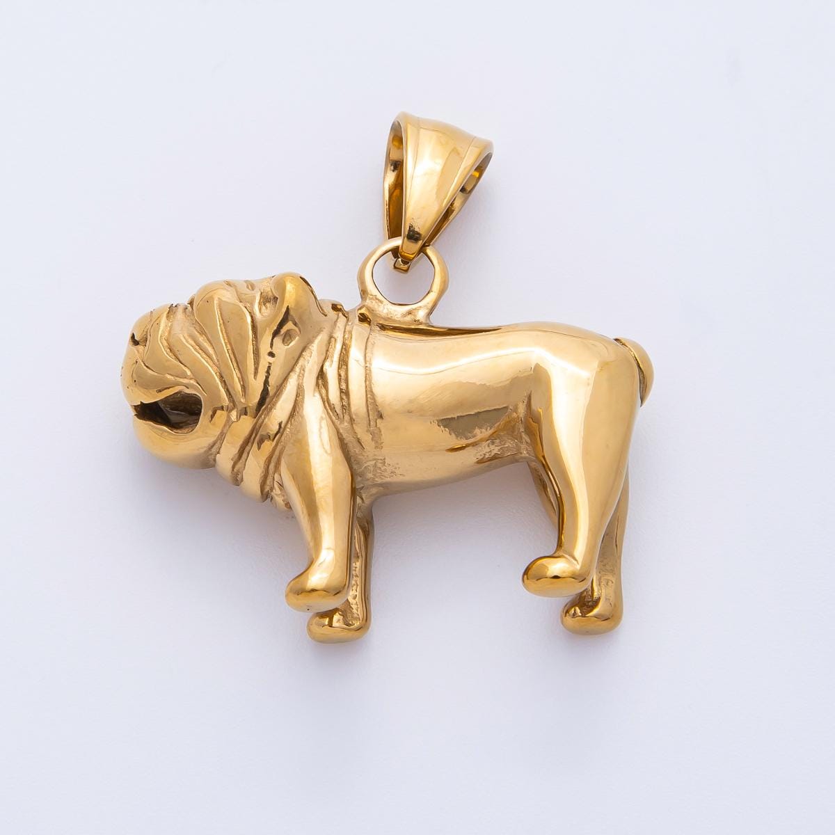 18k gold plated Stainless steel bulldog pendant necklace English bulldog charm 3D realistic dog Jewelry bullie lover unisex | CHARMS-00266