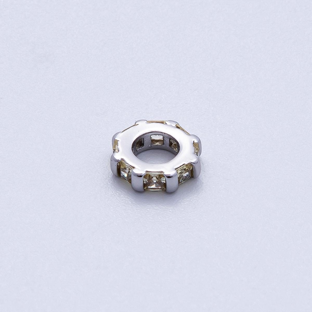 Rhodium plated 7.7mm multicolor birthstone CZ rondelle spacer beads DIY Jewelry Making Supply for custom bracelet necklace | BEADS-00140