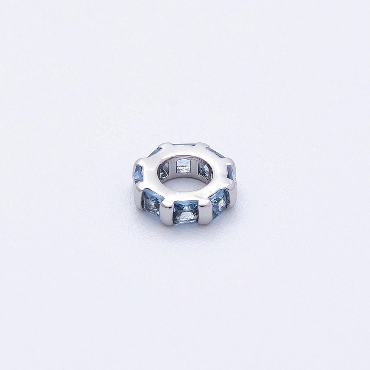 Rhodium plated 7.7mm multicolor birthstone CZ rondelle spacer beads DIY Jewelry Making Supply for custom bracelet necklace | BEADS-00140