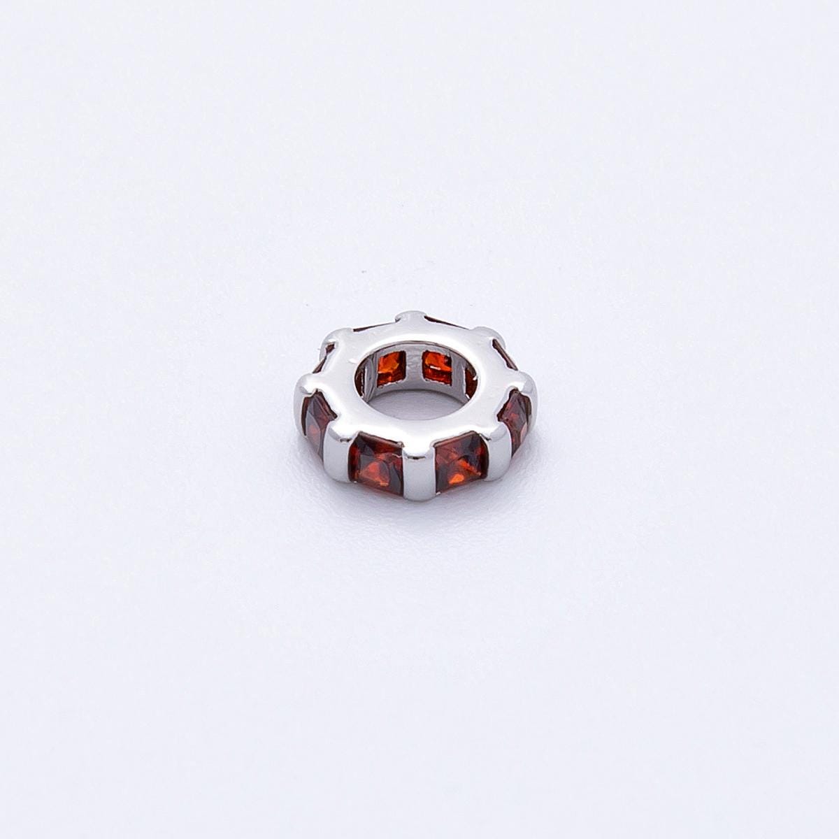 Rhodium plated 7.7mm multicolor birthstone CZ rondelle spacer beads DIY Jewelry Making Supply for custom bracelet necklace | BEADS-00140