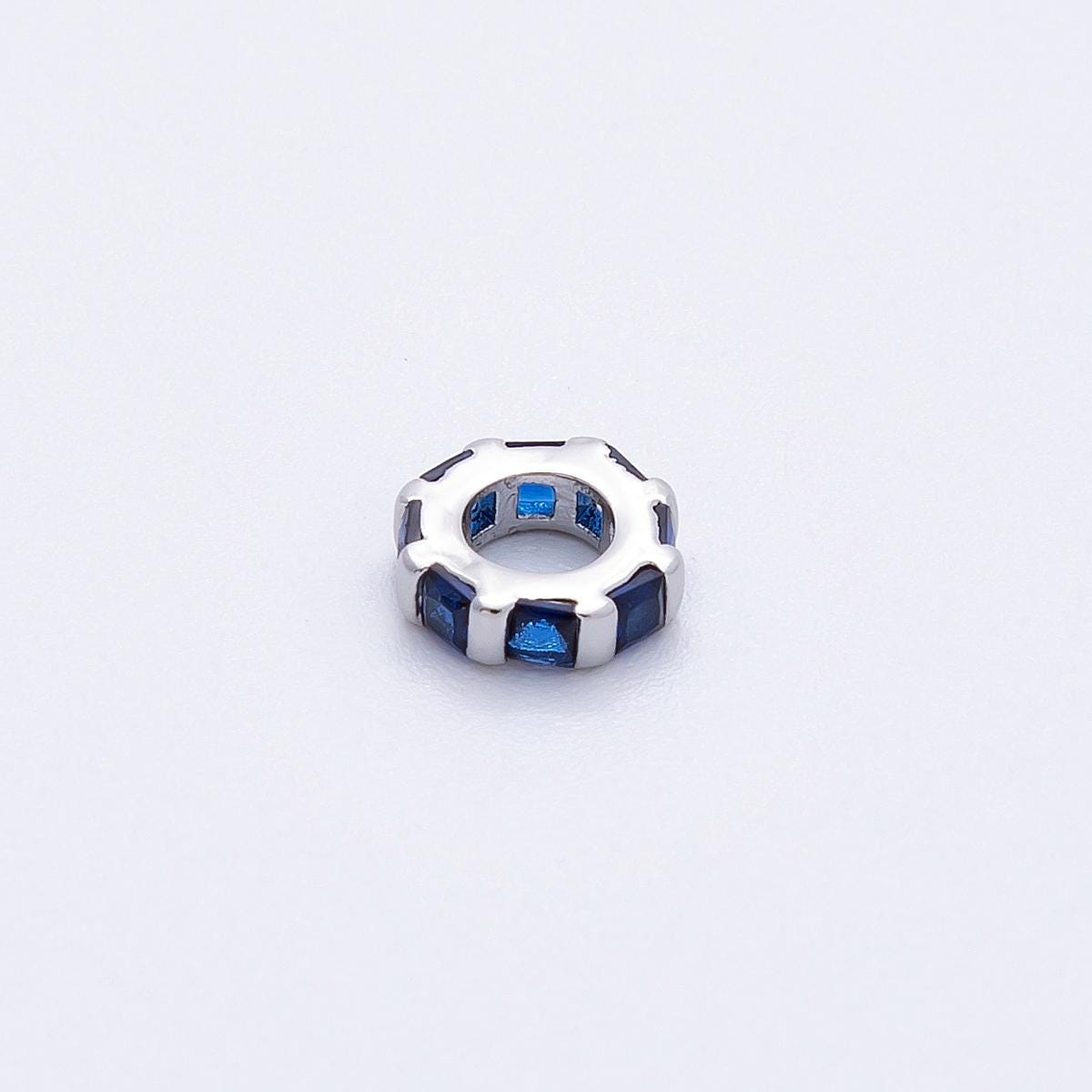 Rhodium plated 7.7mm multicolor birthstone CZ rondelle spacer beads DIY Jewelry Making Supply for custom bracelet necklace | BEADS-00140