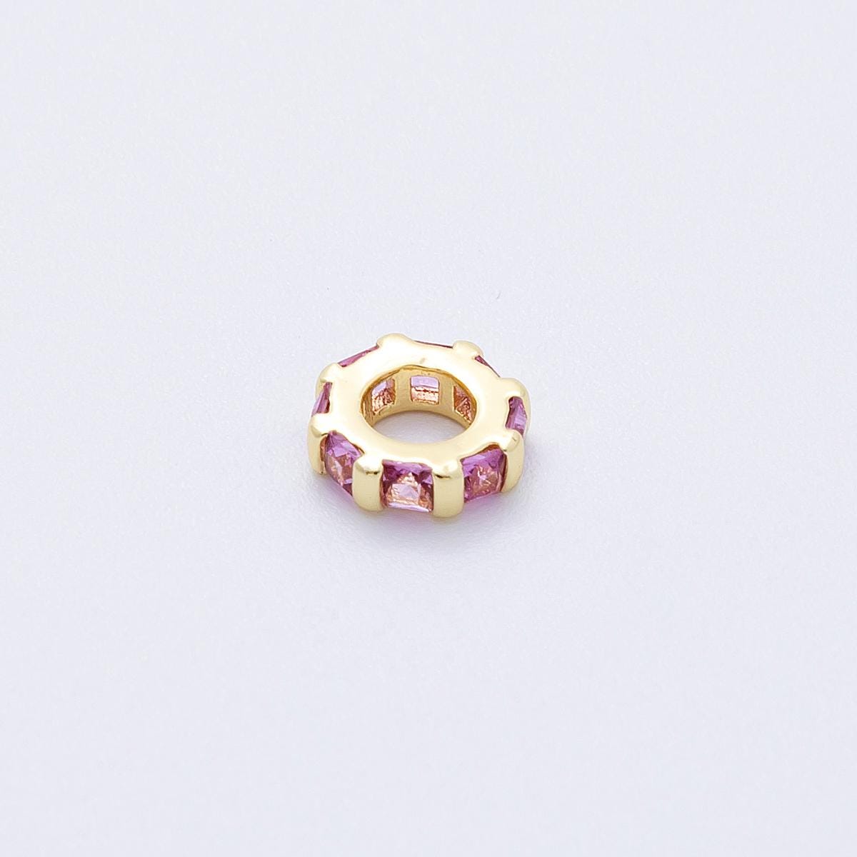 16k Gold Filled 7.7mm multicolor birthstone CZ rondelle spacer beads DIY Jewelry Making Supply for custom bracelet necklace | BEADS-00152