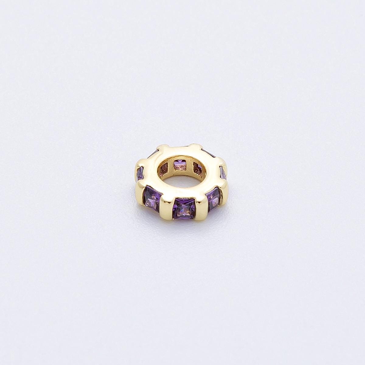 16k Gold Filled 7.7mm multicolor birthstone CZ rondelle spacer beads DIY Jewelry Making Supply for custom bracelet necklace | BEADS-00152