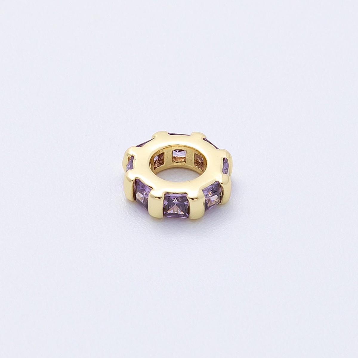 16k Gold Filled 7.7mm multicolor birthstone CZ rondelle spacer beads DIY Jewelry Making Supply for custom bracelet necklace | BEADS-00152