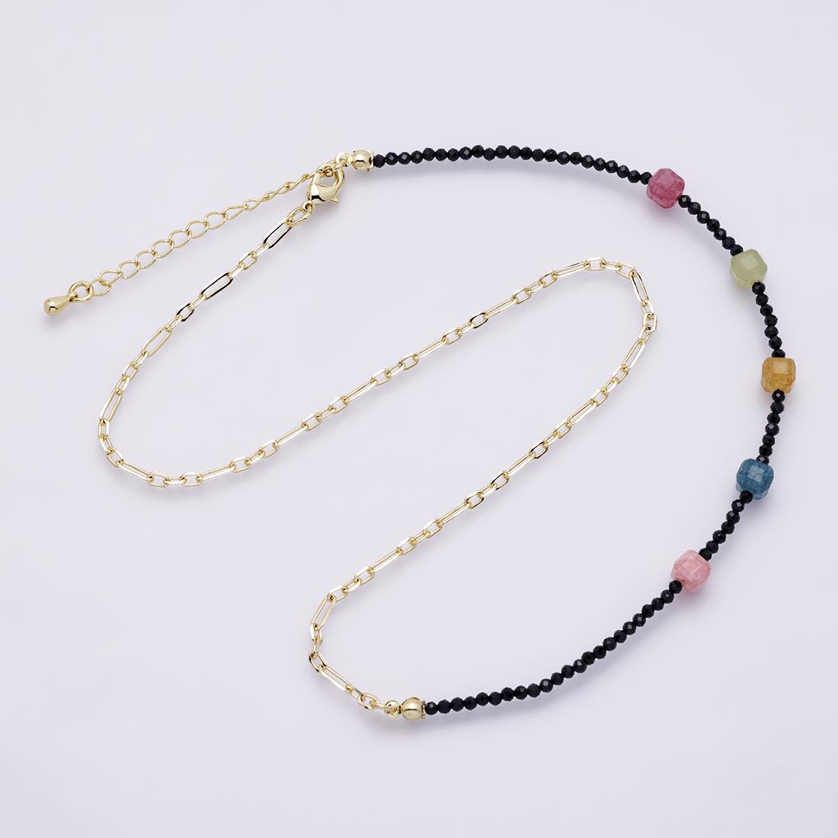 17.5K Gold Filled Multifaceted Multicolor Black Onyx Gemstone Handcrafted Necklace for Summer Jewelry Handmade Gift for her | WA-04169