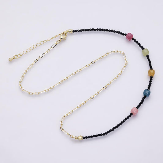 17.5K Gold Filled Multifaceted Multicolor Black Onyx Gemstone Handcrafted Necklace for Summer Jewelry Handmade Gift for her | WA-04169