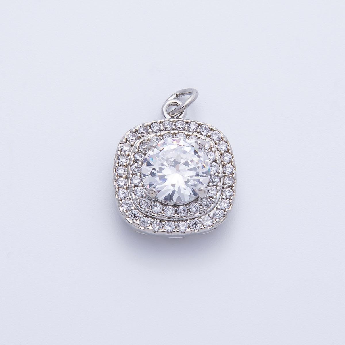 16k Gold Filled and White Gold Square Micro Paved Round Cut Clear CZ Add On Charm Bridal & Luxury Jewelry Supplies Necklace | CHARMS-00289