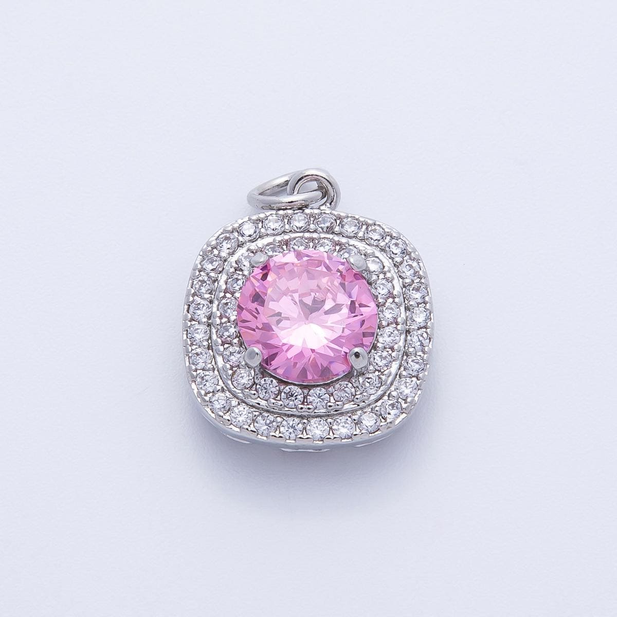 16k Gold Filled and White Gold 17mm Square Micro Paved Round Pink CZ Add On Charm Bridal & Luxury Jewelry Supplies Necklace | CHARMS-00291