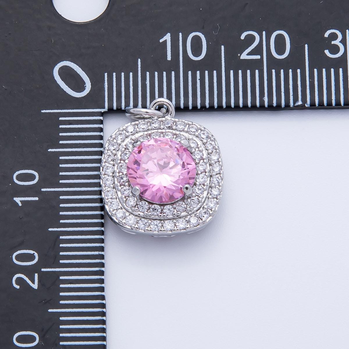 16k Gold Filled and White Gold 17mm Square Micro Paved Round Pink CZ Add On Charm Bridal & Luxury Jewelry Supplies Necklace | CHARMS-00291