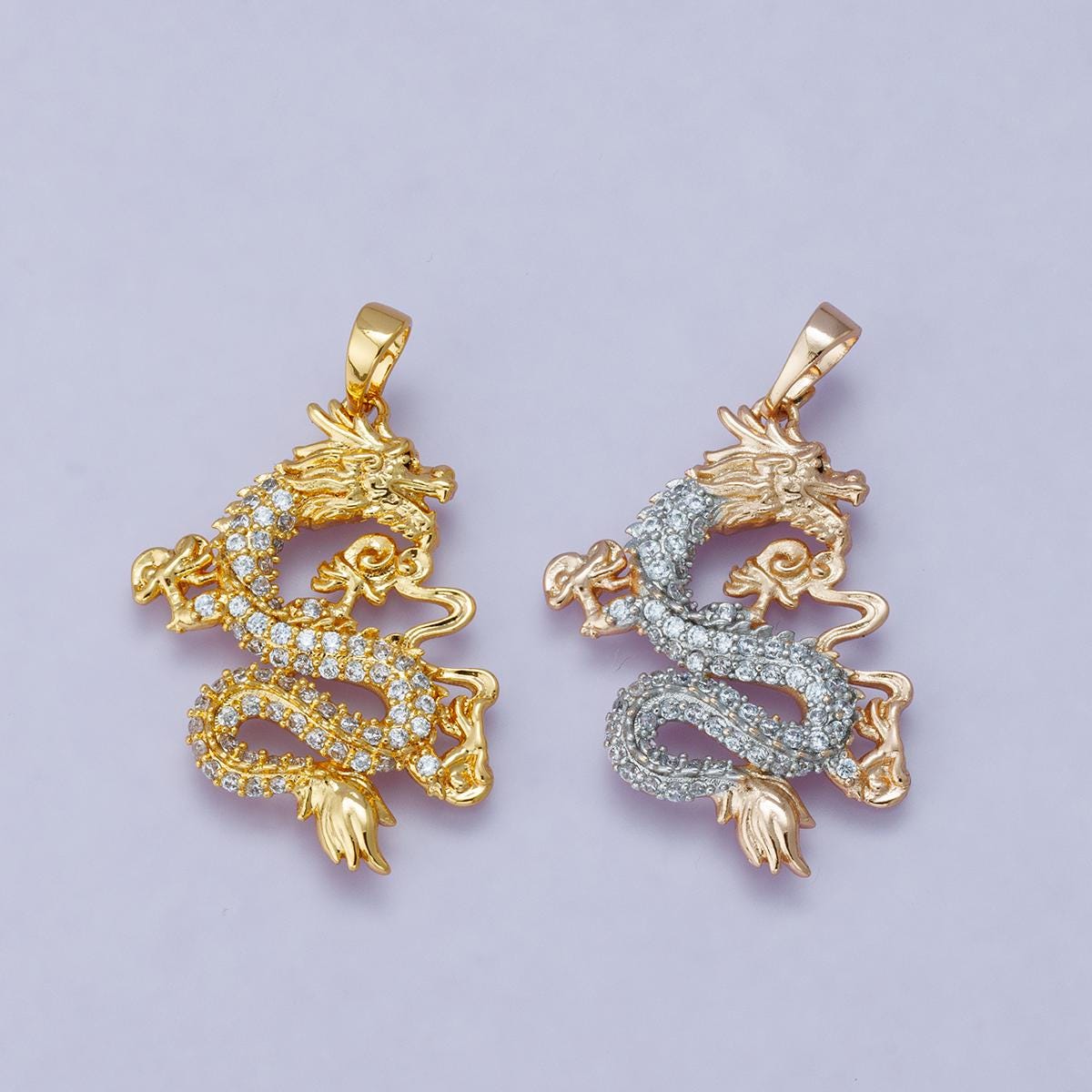 24k Gold Filled 28mm Dragon Charm Mythical Creature Pendant Year of the Dragon DIY Jewelry Making Supply for custom necklace | H-00627