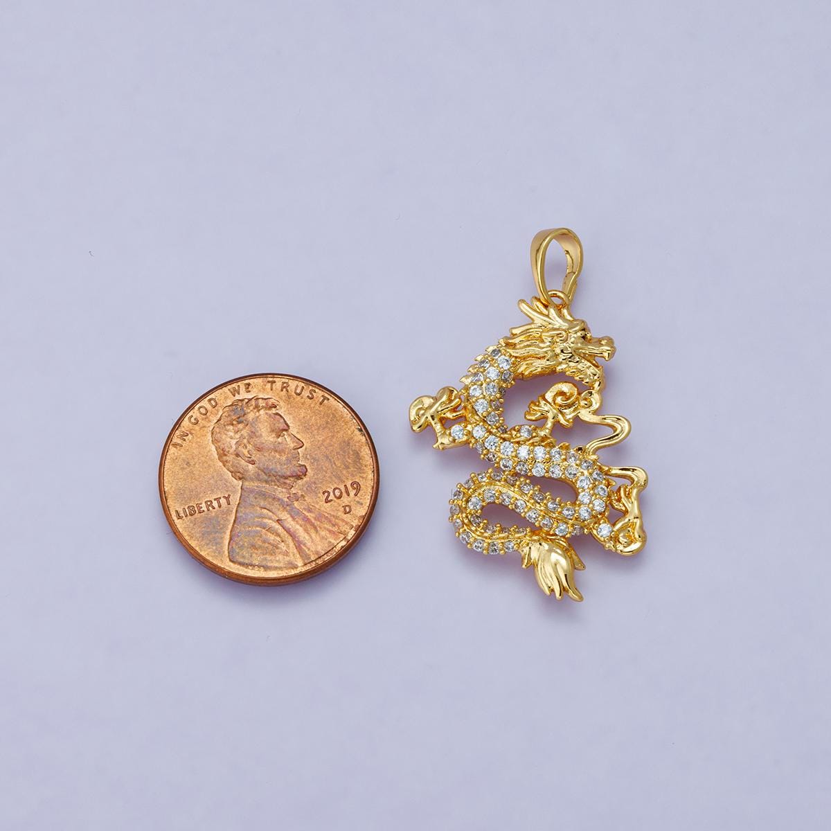 24k Gold Filled 28mm Dragon Charm Mythical Creature Pendant Year of the Dragon DIY Jewelry Making Supply for custom necklace | H-00627