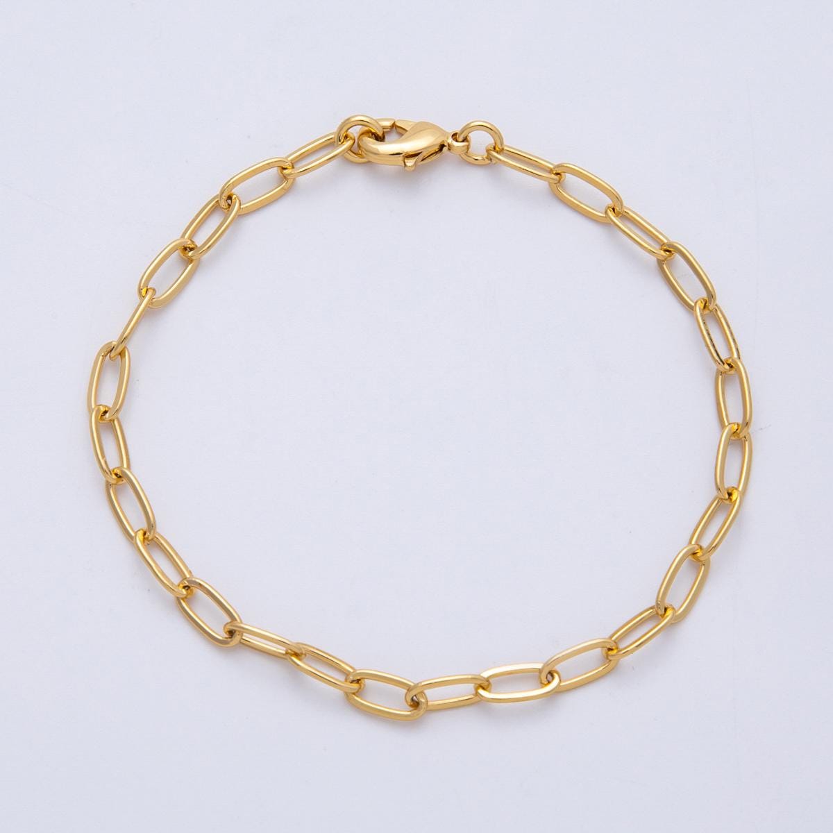 Dainty 18k Gold Filled Paperclip Chain Bracelet 6.5 Inch for Charm Bracelet Supply Jewelry Making WA4192