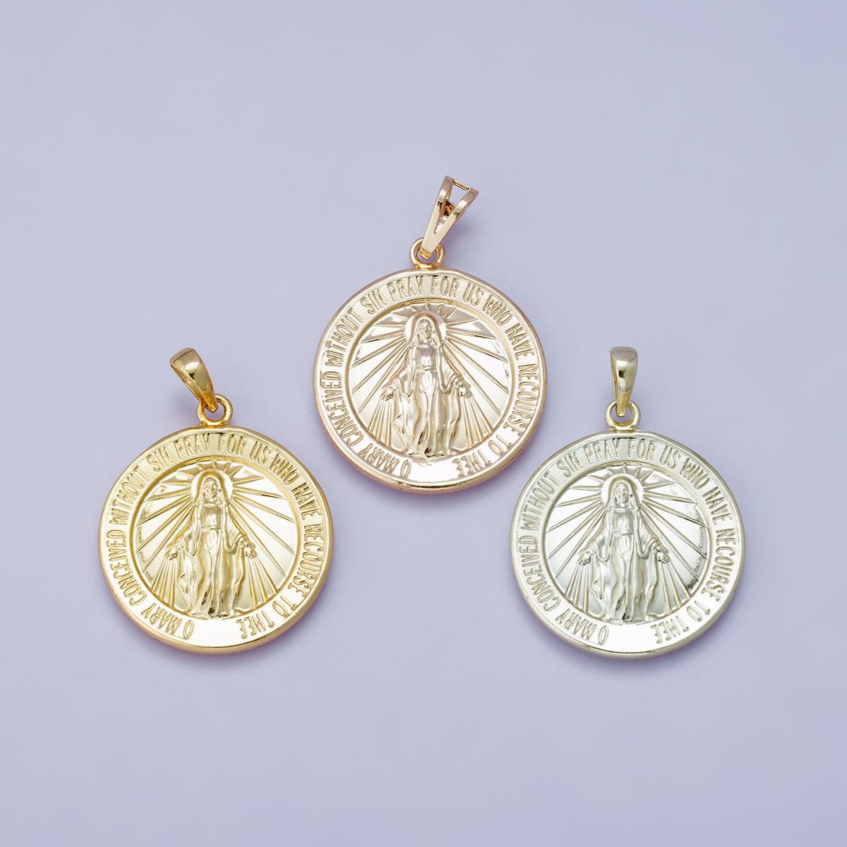 14k, 18k, 24k Gold Filled 29mm Miraculous Medal Pendant Blessed Virgin Mary Round Medallion Religious Jewelry Catholic Necklace | H-00450