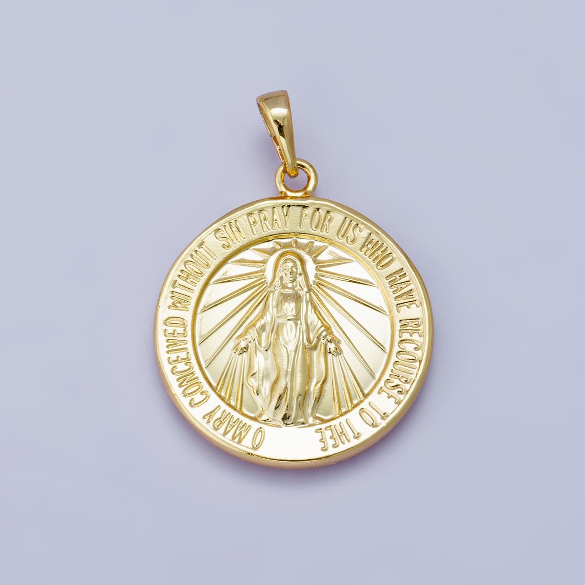 14k, 18k, 24k Gold Filled 29mm Miraculous Medal Pendant Blessed Virgin Mary Round Medallion Religious Jewelry Catholic Necklace | H-00450