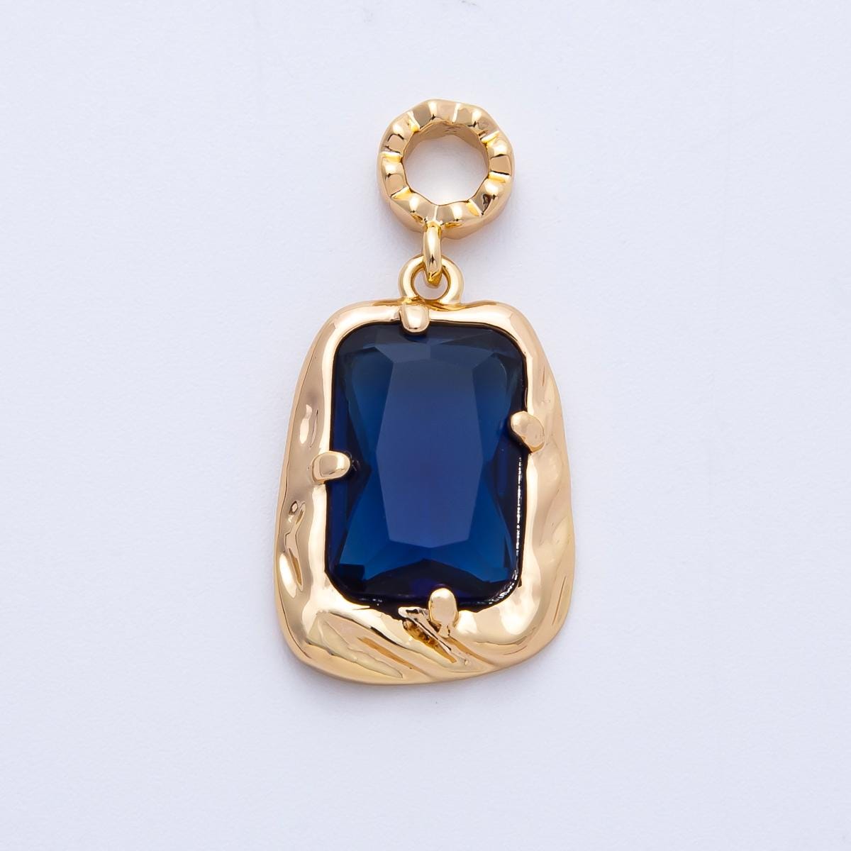18k gold filled and silver large emerald cut birthstone pendant charm rectangle gemstone personalized jewelry supply necklace | CHARMS-00267
