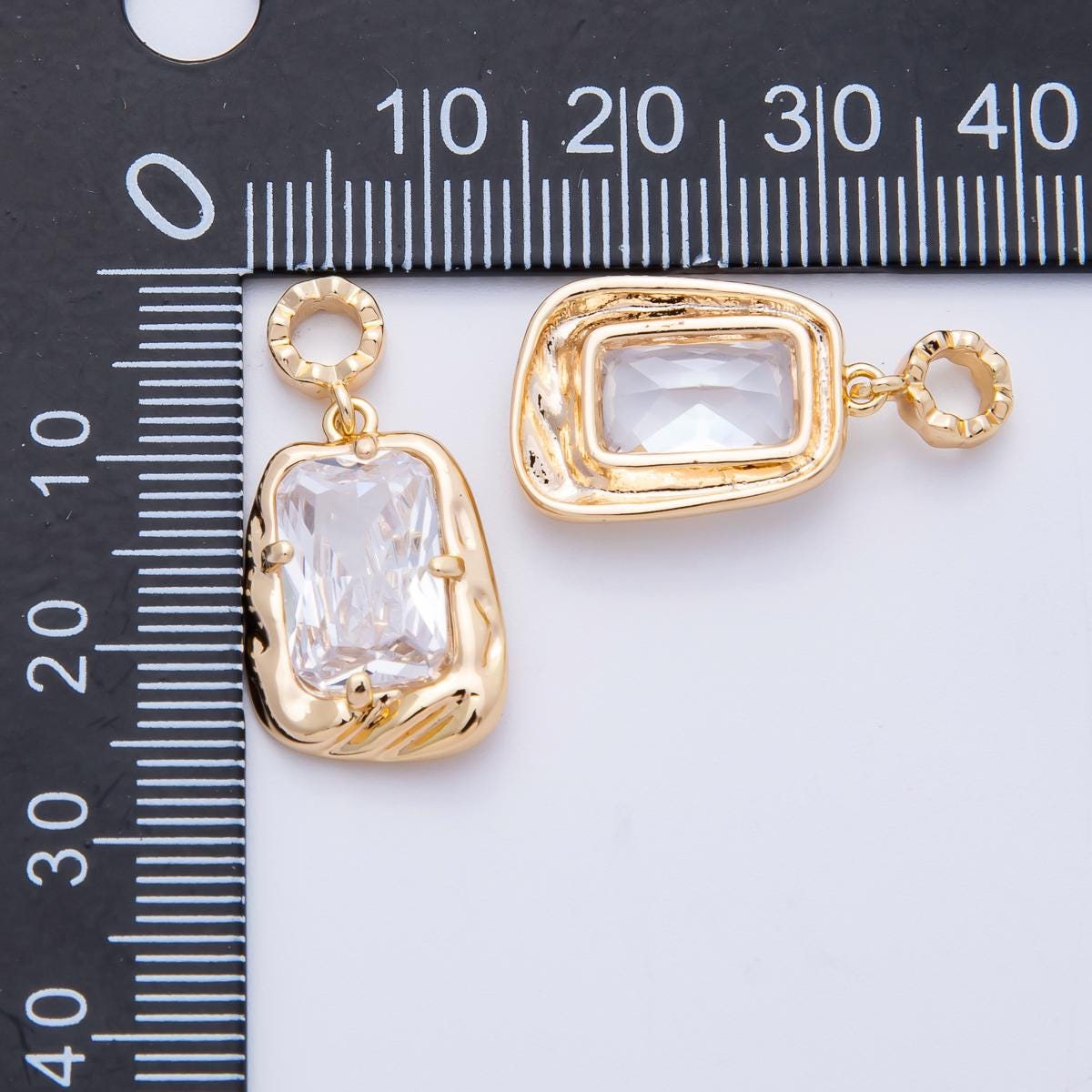18k gold filled and silver large emerald cut birthstone pendant charm rectangle gemstone personalized jewelry supply necklace | CHARMS-00267