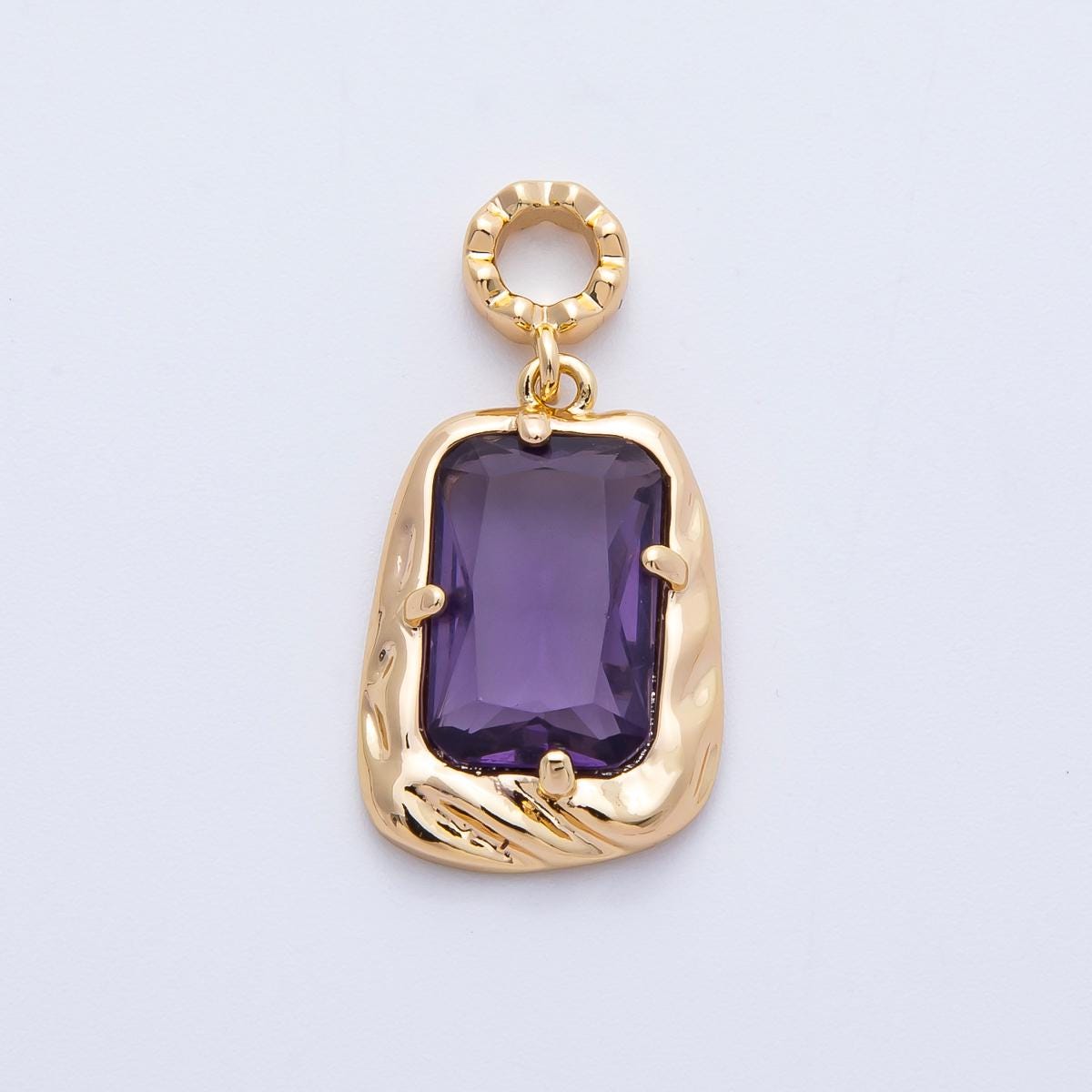 18k gold filled and silver large emerald cut birthstone pendant charm rectangle gemstone personalized jewelry supply necklace | CHARMS-00267