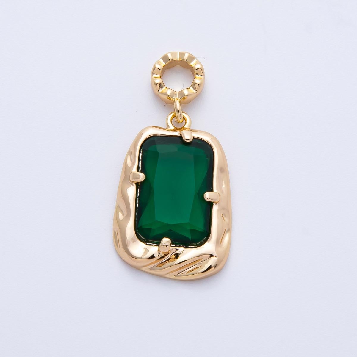 18k gold filled and silver large emerald cut birthstone pendant charm rectangle gemstone personalized jewelry supply necklace | CHARMS-00267