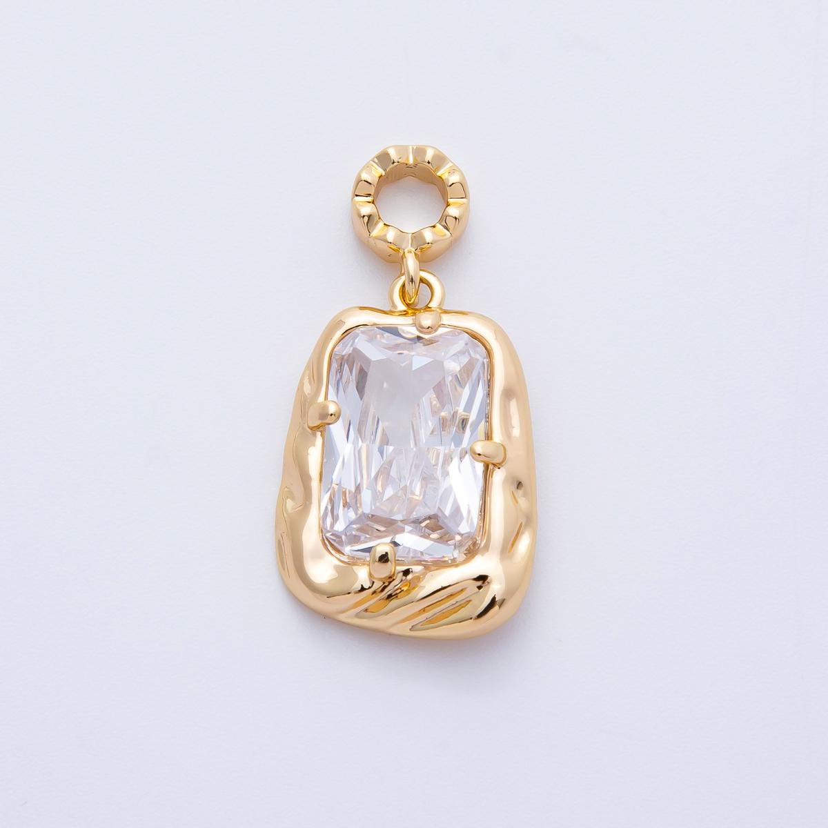 18k gold filled and silver large emerald cut birthstone pendant charm rectangle gemstone personalized jewelry supply necklace | CHARMS-00267