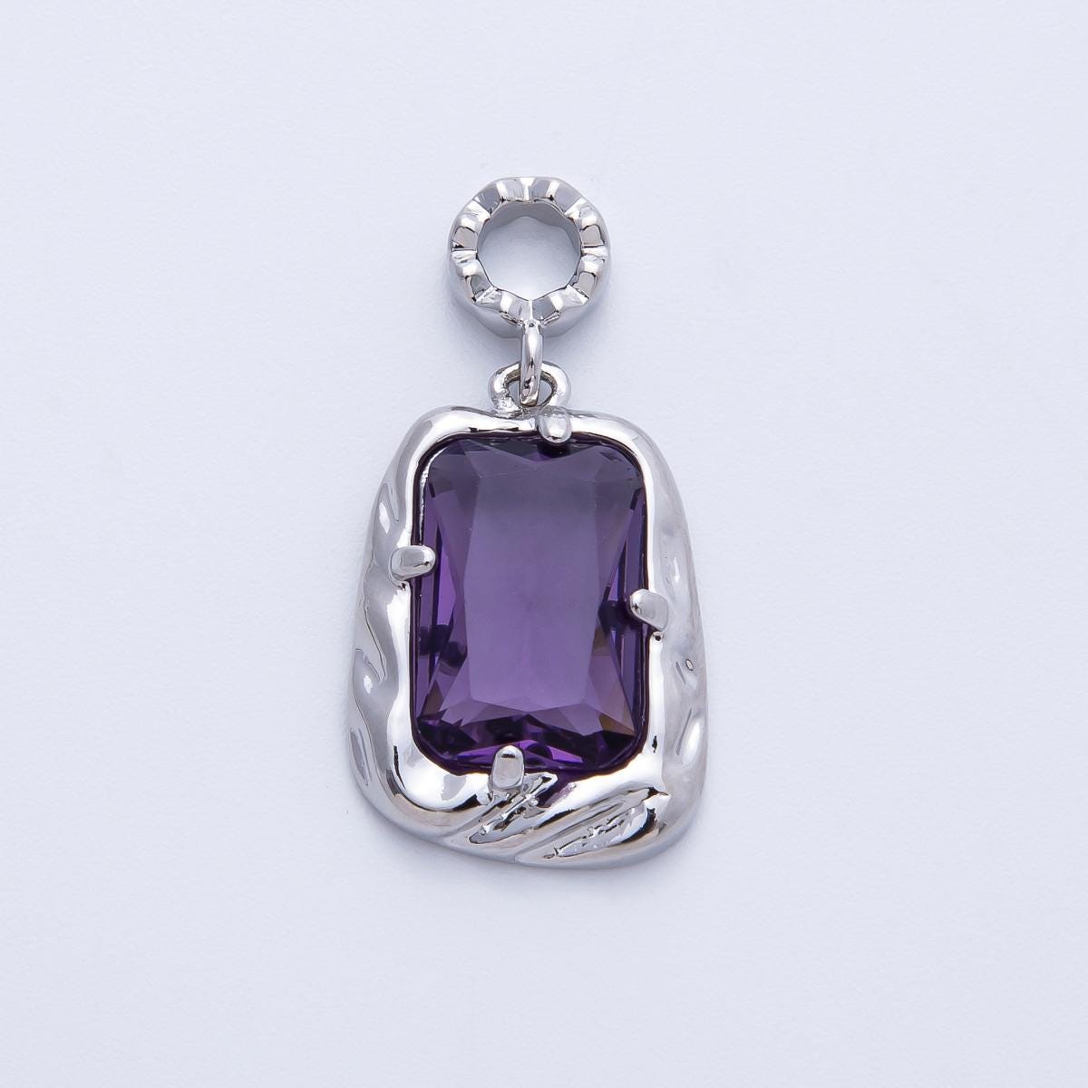 18k gold filled and silver large emerald cut birthstone pendant charm rectangle gemstone personalized jewelry supply necklace | CHARMS-00267