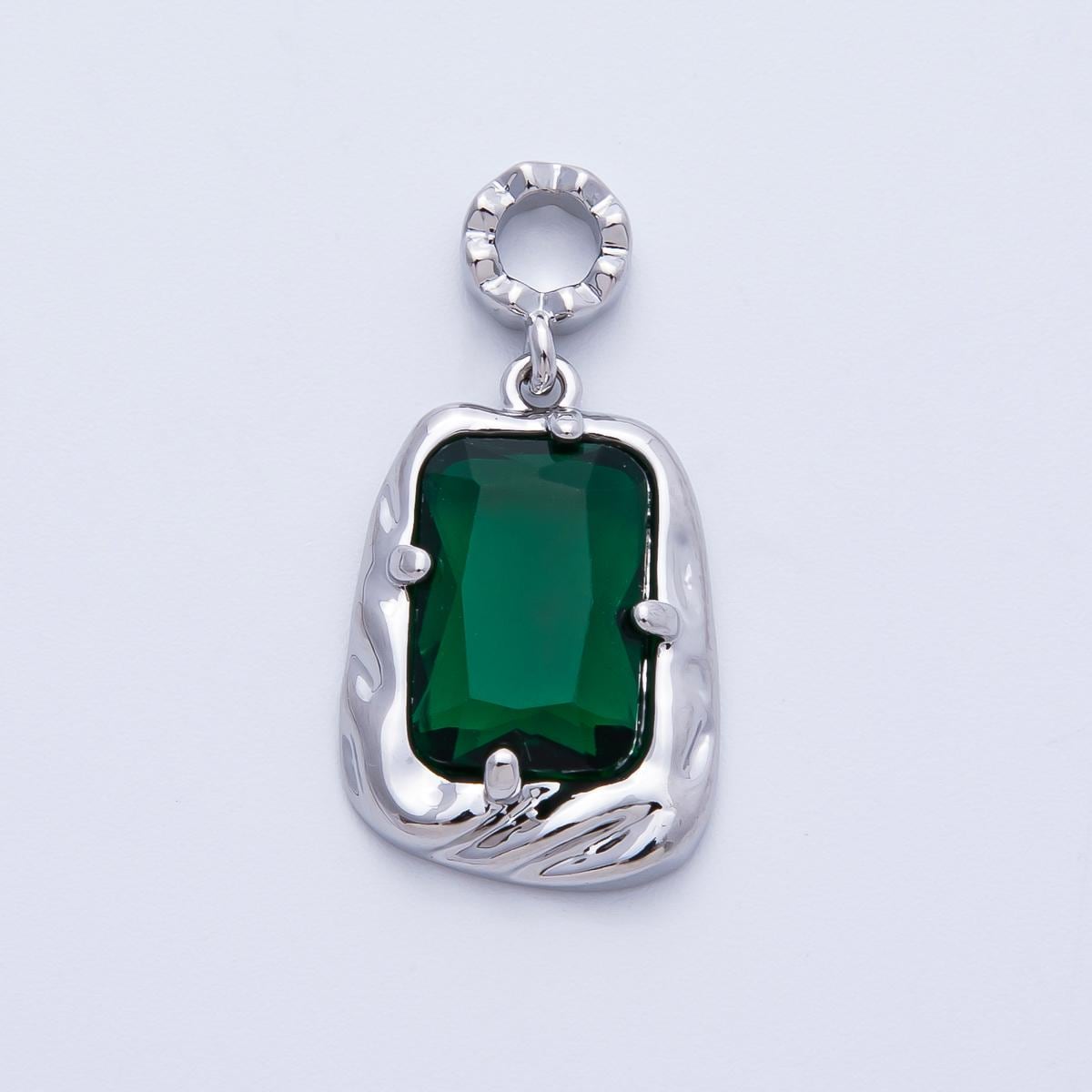 18k gold filled and silver large emerald cut birthstone pendant charm rectangle gemstone personalized jewelry supply necklace | CHARMS-00267