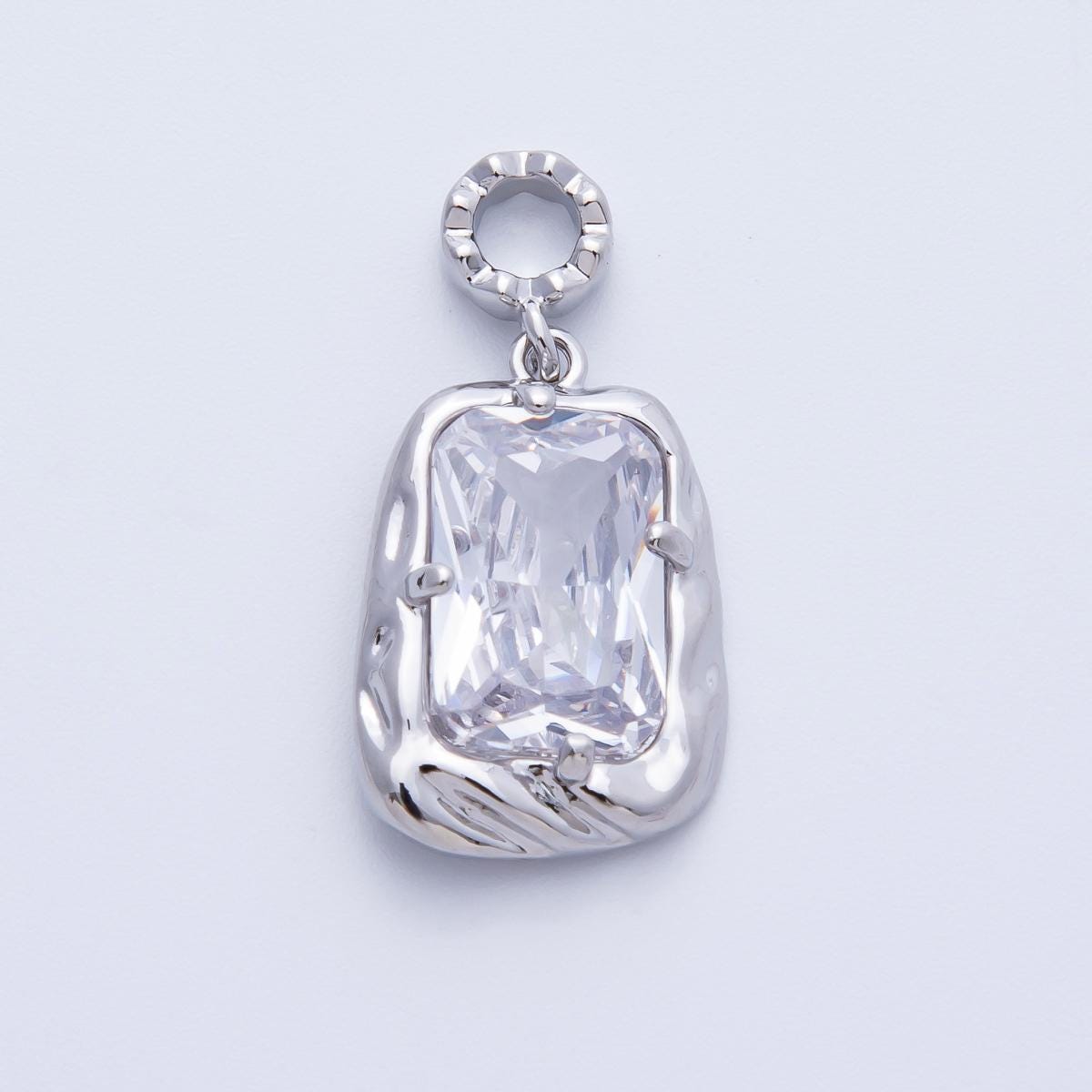 18k gold filled and silver large emerald cut birthstone pendant charm rectangle gemstone personalized jewelry supply necklace | CHARMS-00267