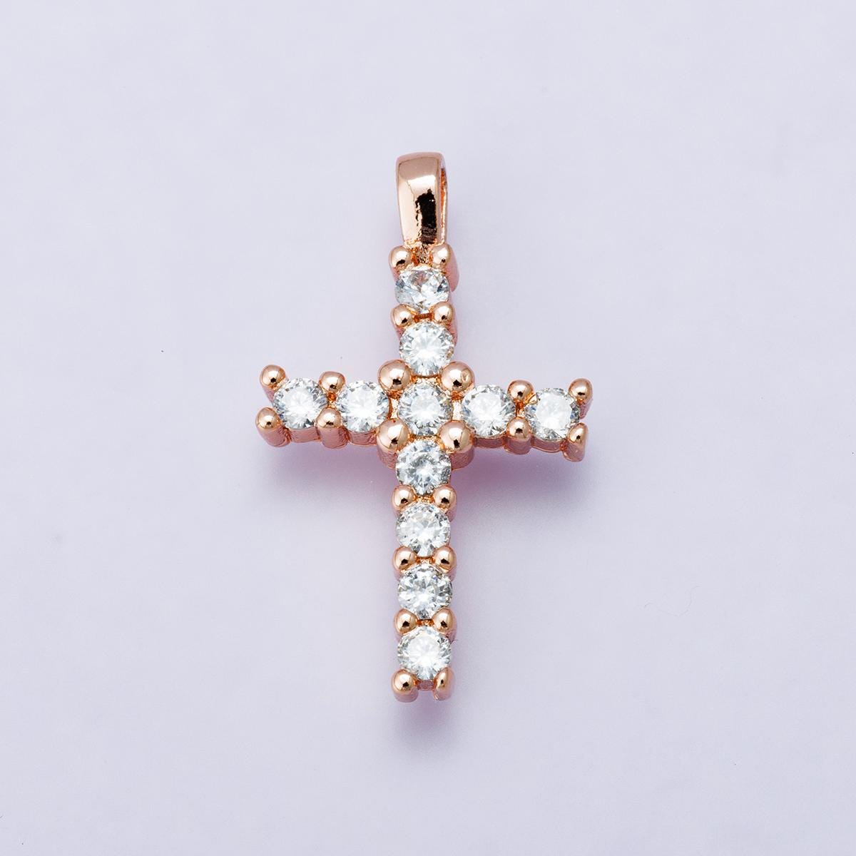 Dainty CZ Cross Pendant 24mm Gold, Rose Gold, and Silver Micro Pave CZ Religious Charm Christian Jewelry Baptism Confirmation Gift | H-00230