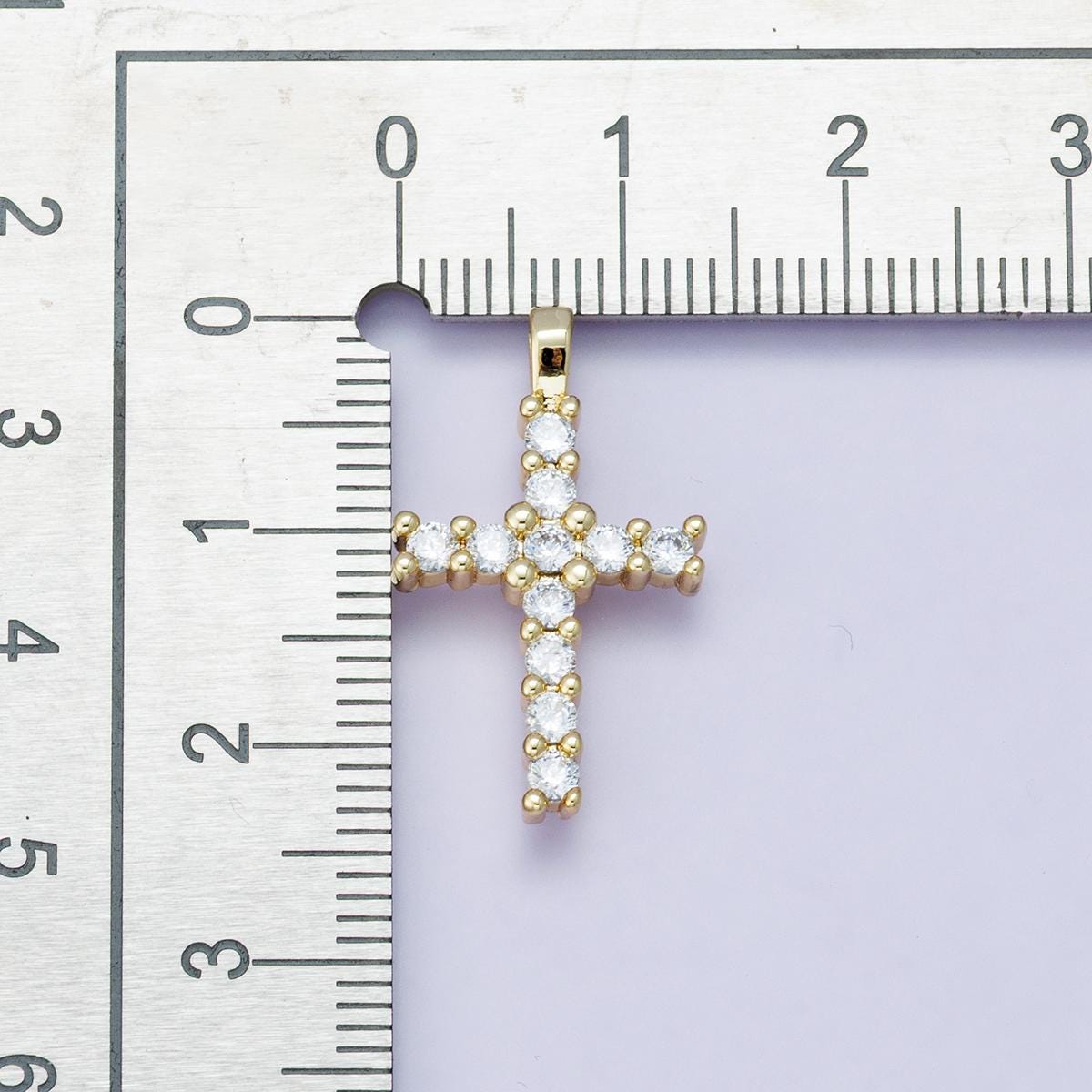 Dainty CZ Cross Pendant 24mm Gold, Rose Gold, and Silver Micro Pave CZ Religious Charm Christian Jewelry Baptism Confirmation Gift | H-00230