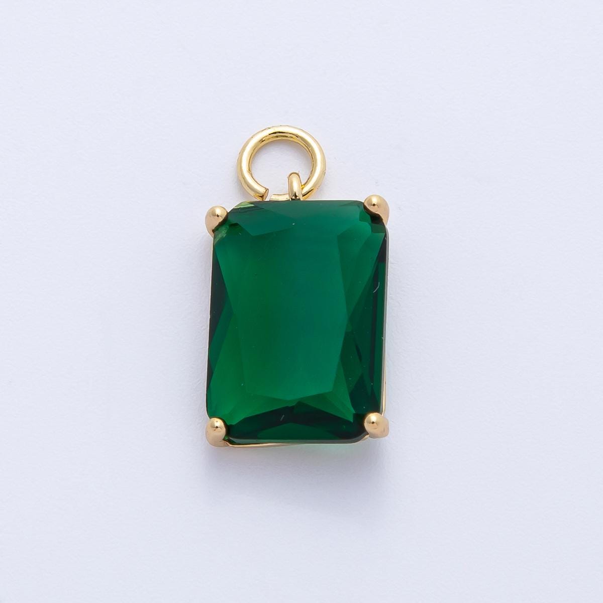 16K Gold & Silver Emerald Cut Birthstone Charm 16.5mm Rectangle Crystal Charm DIY Jewelry Making Supply for custom Necklace | CHARMS-00294