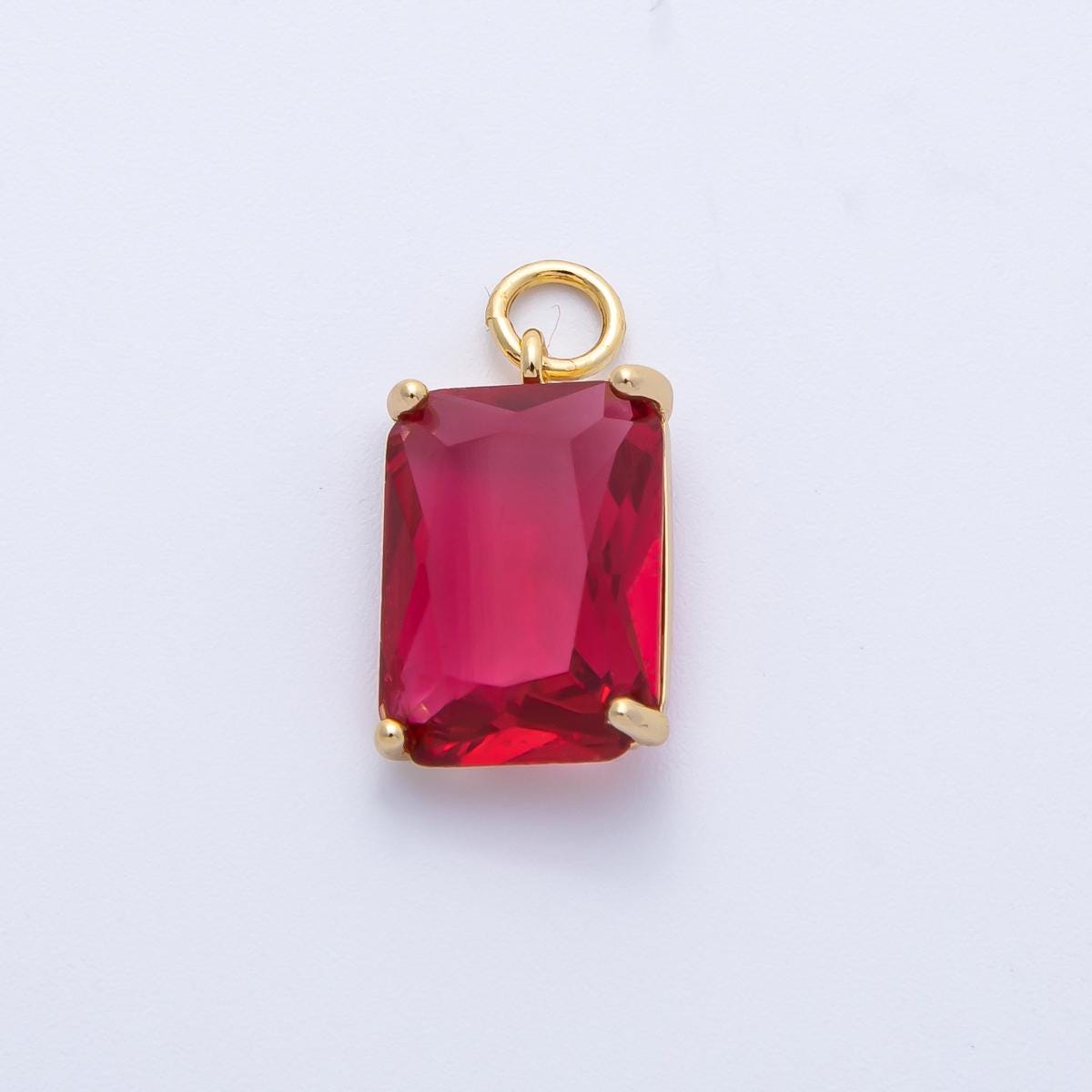 16K Gold & Silver Emerald Cut Birthstone Charm 16.5mm Rectangle Crystal Charm DIY Jewelry Making Supply for custom Necklace | CHARMS-00294