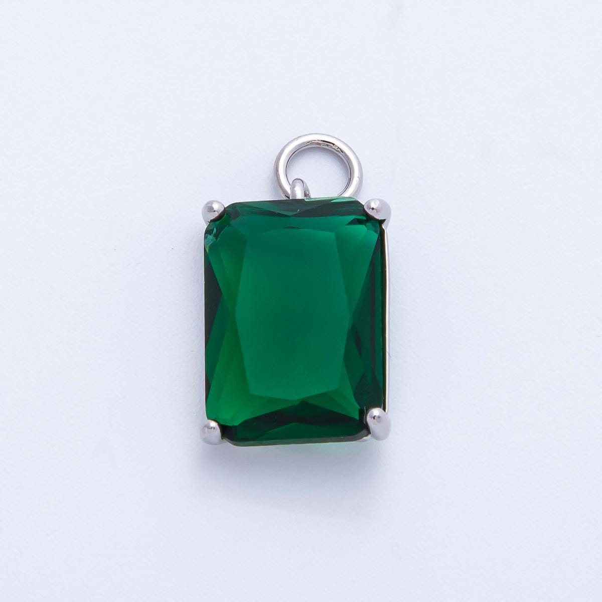 16K Gold & Silver Emerald Cut Birthstone Charm 16.5mm Rectangle Crystal Charm DIY Jewelry Making Supply for custom Necklace | CHARMS-00294
