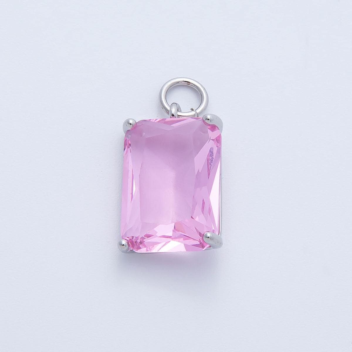 16K Gold & Silver Emerald Cut Birthstone Charm 16.5mm Rectangle Crystal Charm DIY Jewelry Making Supply for custom Necklace | CHARMS-00294