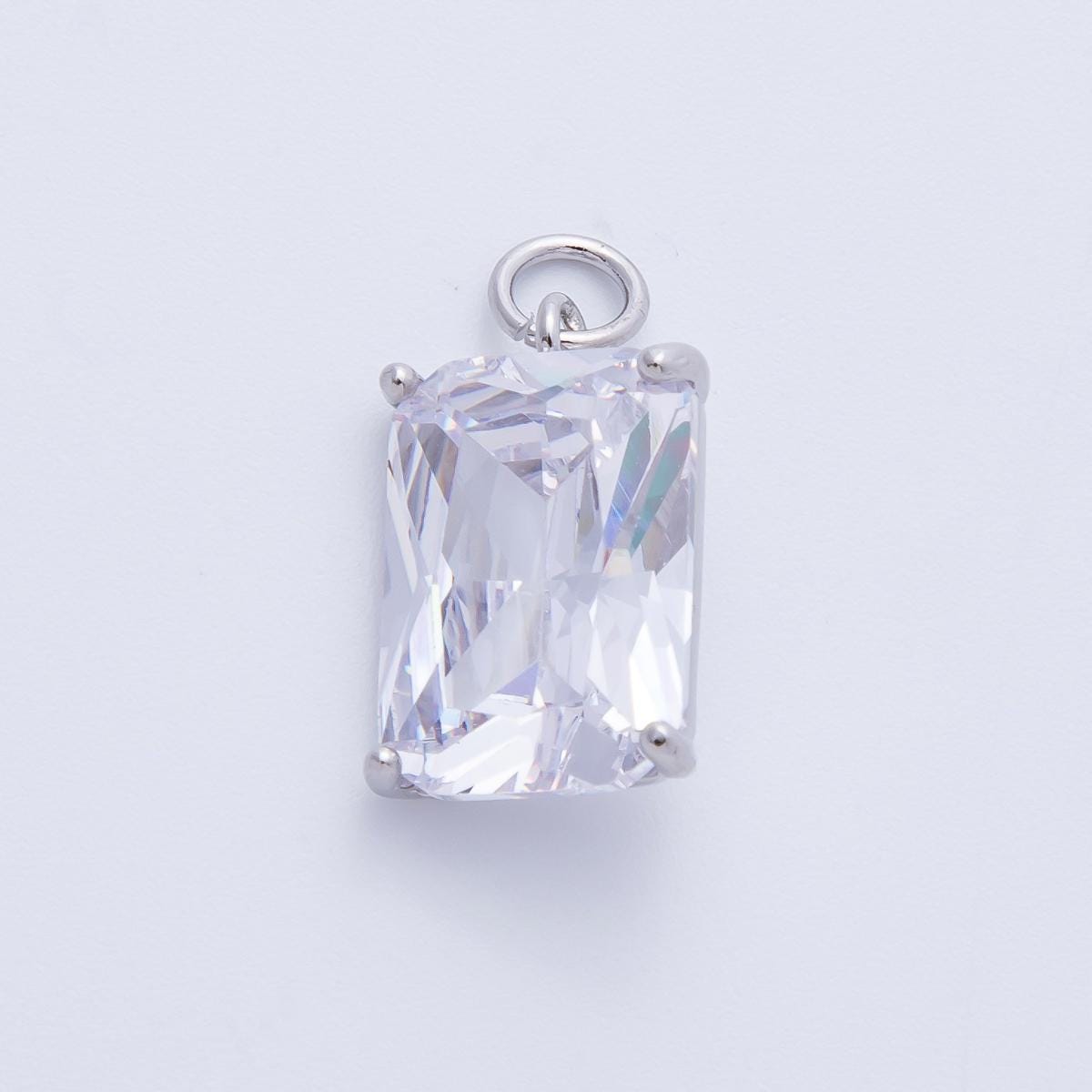 16K Gold & Silver Emerald Cut Birthstone Charm 16.5mm Rectangle Crystal Charm DIY Jewelry Making Supply for custom Necklace | CHARMS-00294