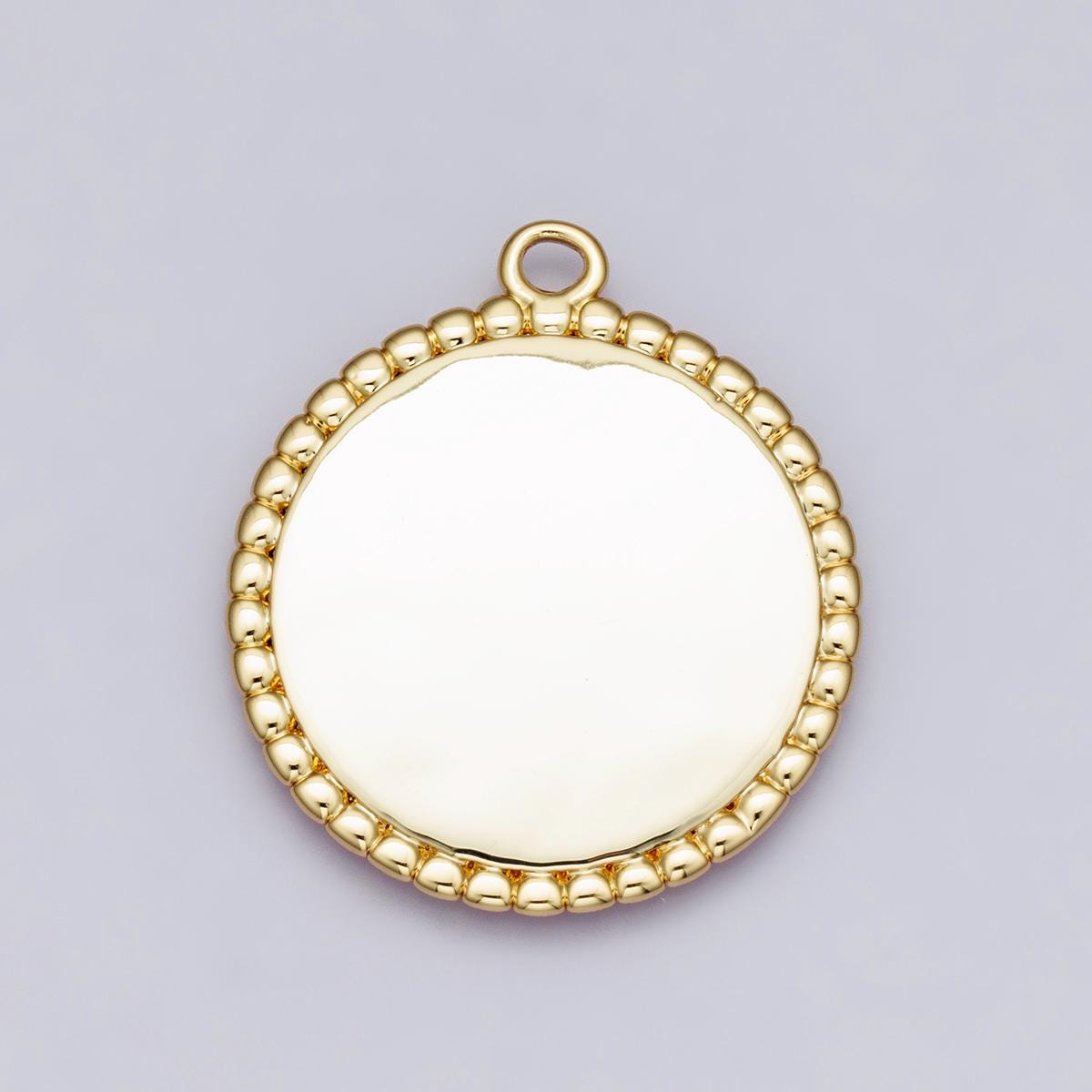 Personalized 18k gold beaded medallion pendant engravable round disc charm custom initial coin necklace diy jewelry supply | CHARMS-00208
