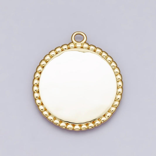 Personalized 18k gold beaded medallion pendant engravable round disc charm custom initial coin necklace diy jewelry supply | CHARMS-00208
