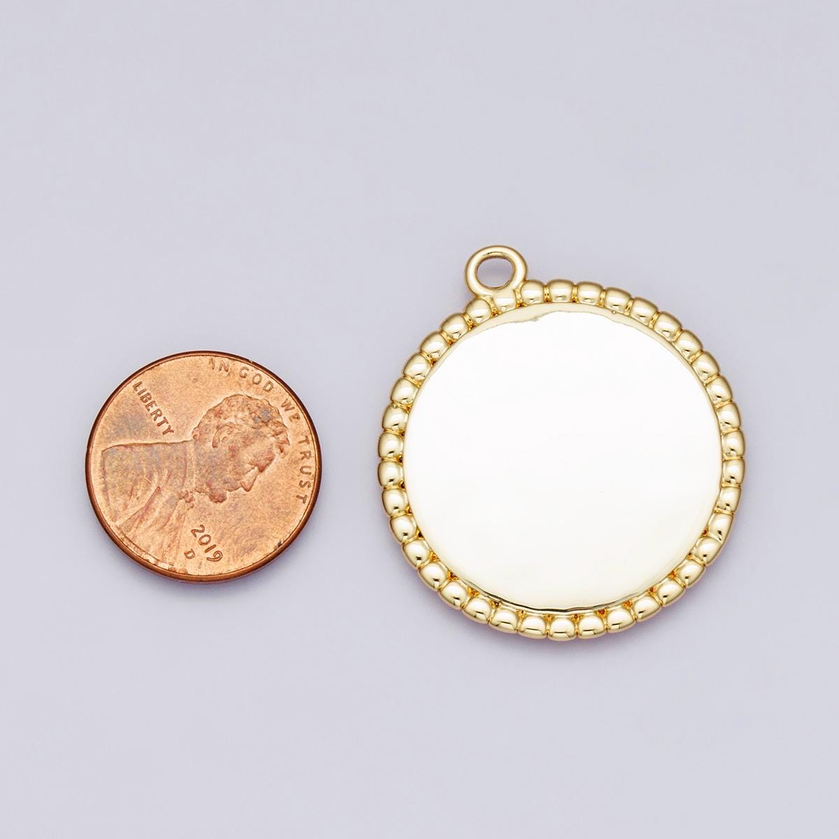Personalized 18k gold beaded medallion pendant engravable round disc charm custom initial coin necklace diy jewelry supply | CHARMS-00208