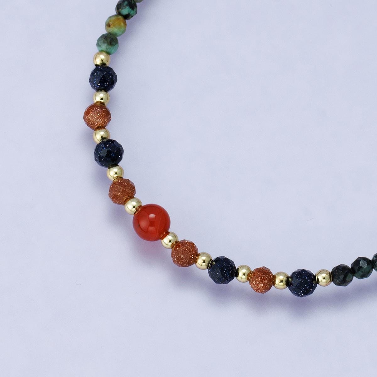 Natural Gemstone Beaded Necklace with gold accents handmade 24k gold filled healing crystal boho jewelry gift for her | WA-04201