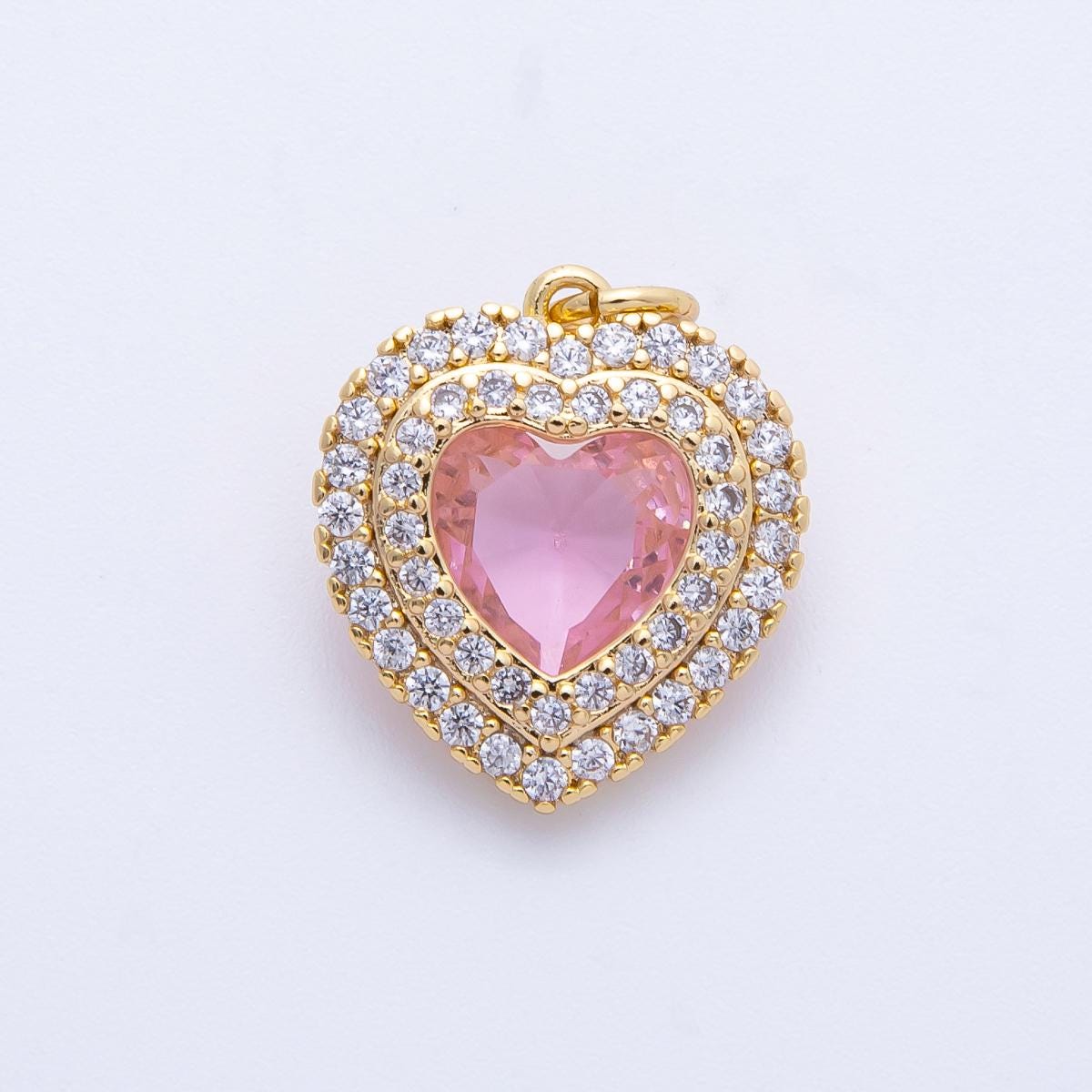 18k Gold Filled & Silver Dainty Heart Birthstone Charm Sparkle Micro Pave CZ Halo Pendant Personalized Valentine's Gift Her | CHARMS-00303