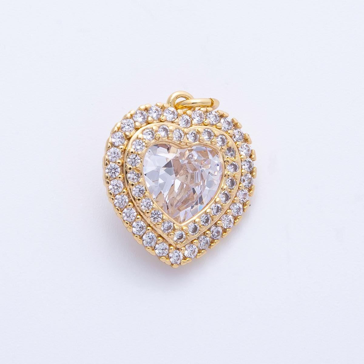 18k Gold Filled & Silver Dainty Heart Birthstone Charm Sparkle Micro Pave CZ Halo Pendant Personalized Valentine's Gift Her | CHARMS-00303