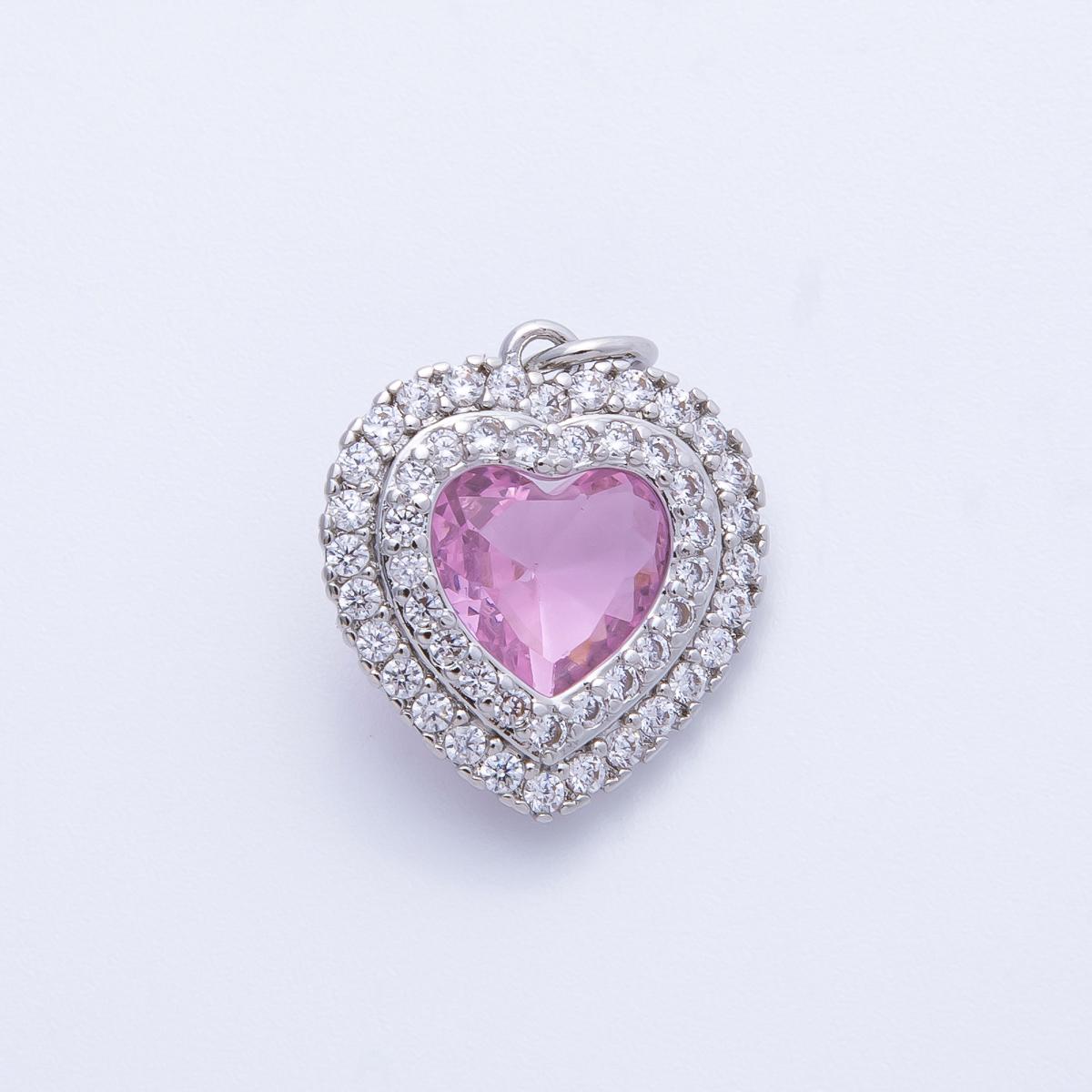 18k Gold Filled & Silver Dainty Heart Birthstone Charm Sparkle Micro Pave CZ Halo Pendant Personalized Valentine's Gift Her | CHARMS-00303