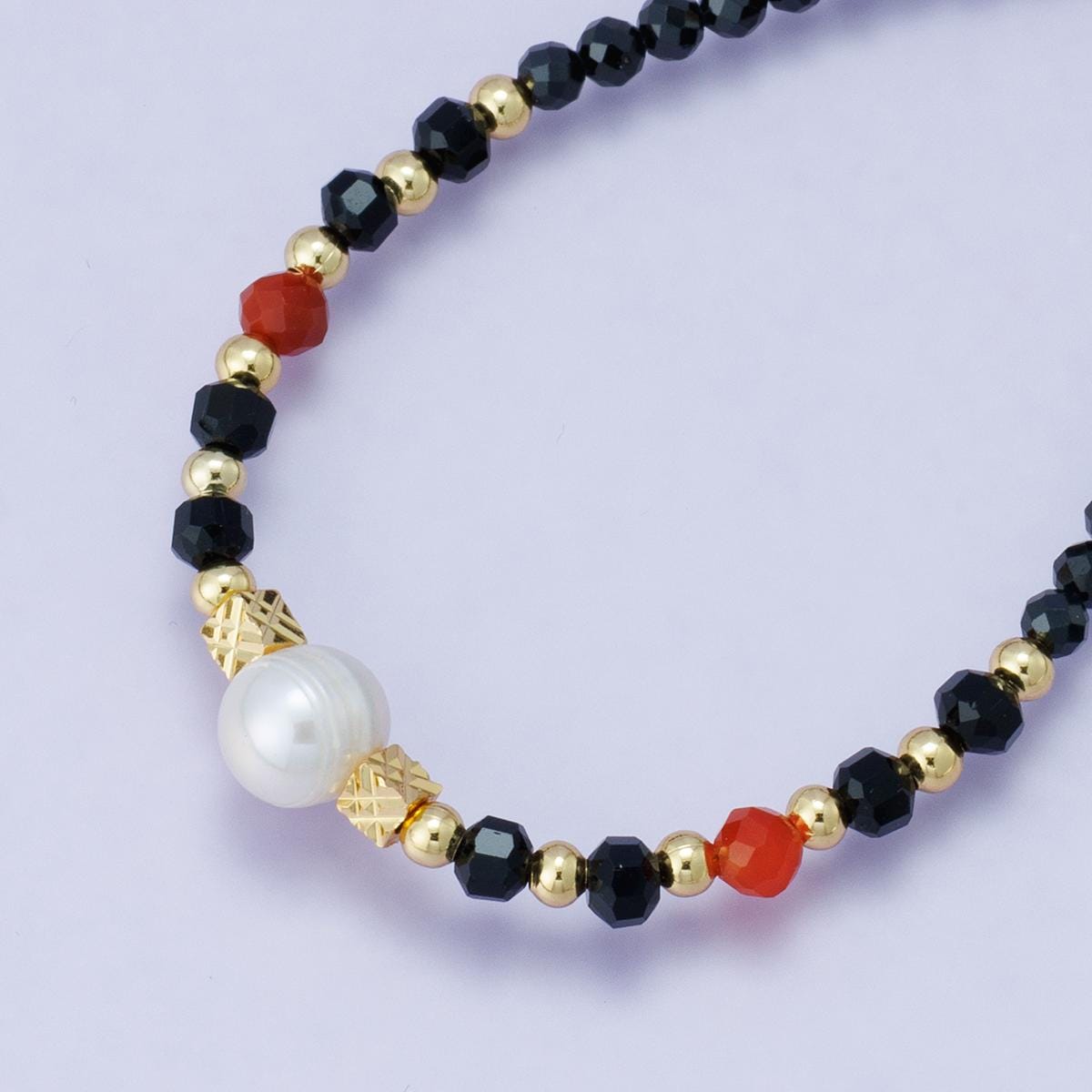 24K Gold Filled Handmade Shell Black Multifaceted Crystal Gemstone Necklace 16 inch + 2 inch extender trendy jewelry gift for her | WA-04205