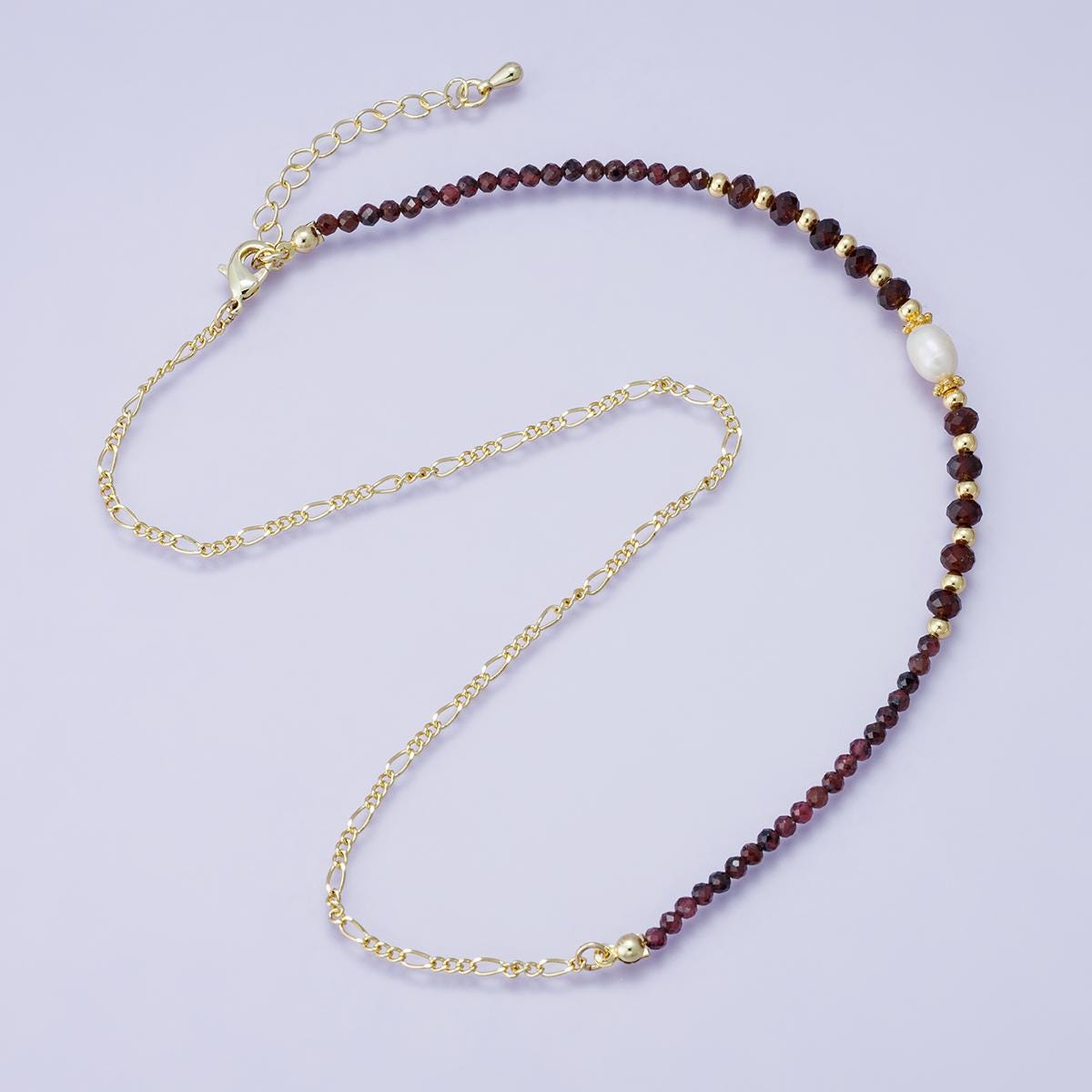 24K Gold Filled Shell Pearl Dark Red Gemstone Handmade 16.2 Inch Necklace with 2 inch extender trendy jewelry gift for her | WA-04207
