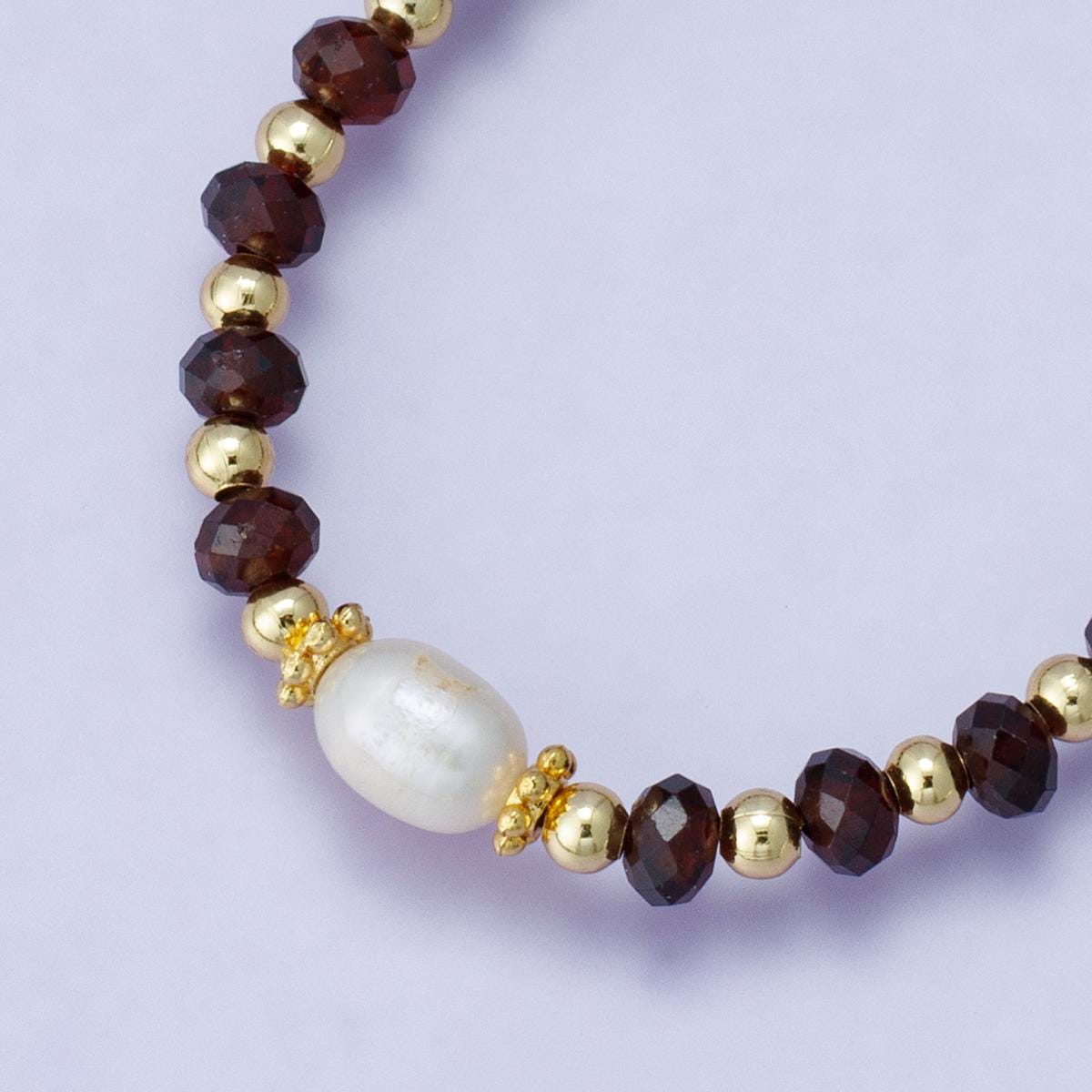 24K Gold Filled Shell Pearl Dark Red Gemstone Handmade 16.2 Inch Necklace with 2 inch extender trendy jewelry gift for her | WA-04207