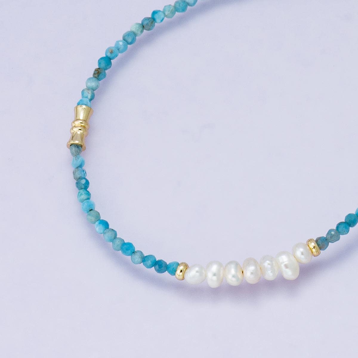 24K Gold Filled Shell Pearl Blue Aquamarine Gemstone Handmade 16.5 Inch Necklace with 2 inch extender jewelry gift for her | WA-04208