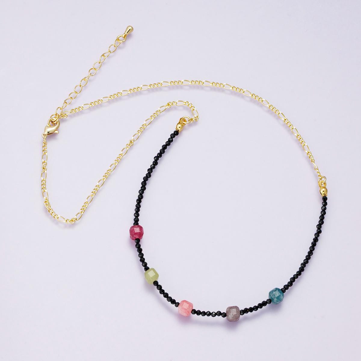 24K Gold Filled Multifaceted Multicolor Black Onyx Gemstone Handcrafted Necklace for Summer Jewelry Handmade Gift for her 18 inch | WA-04226