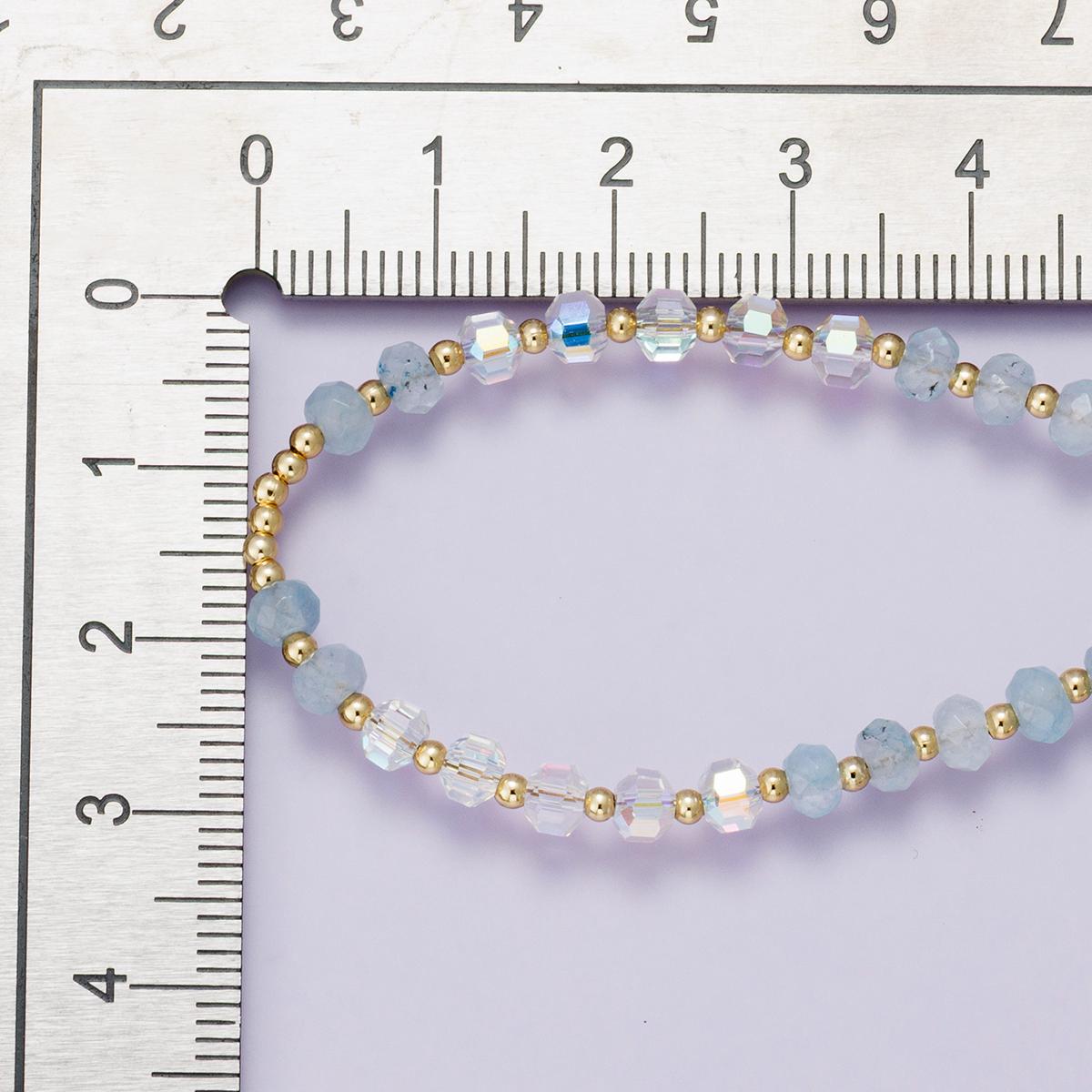 Natural Handmade 18 inch aquamarine Beaded Necklace gold accents 24k gold filled half gemstone half textured paperclip chain | WA-04228